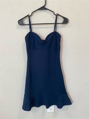 Navy Fit-and-Flare Spaghetti Strap Mini Dress